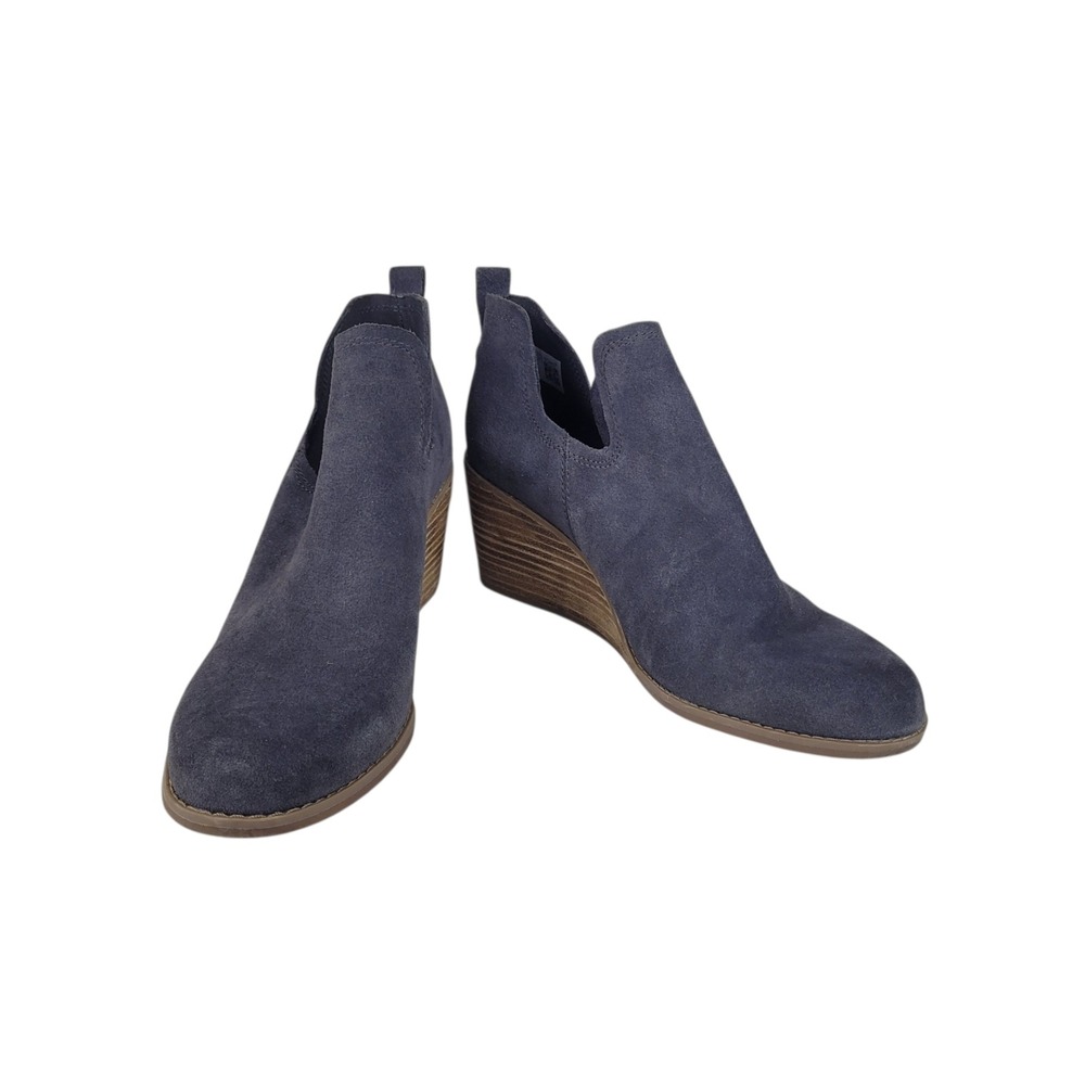TOMS Kallie Pavement Grey Suede Wedge Ankle Booties Womens 9